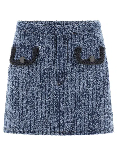 SELF-PORTRAIT TEXTURED DENIM SKIRT SKIRTS BLUE