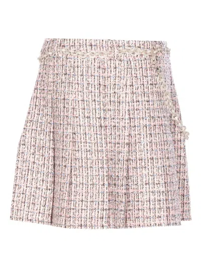 SELF-PORTRAIT SELF-PORTRAIT TEXTURED FLARED SKIRT WITH DECORATIVE WAIST TRIM