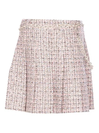 SELF-PORTRAIT TEXTURED FLARED SKIRT WITH DECORATIVE WAIST TRIM