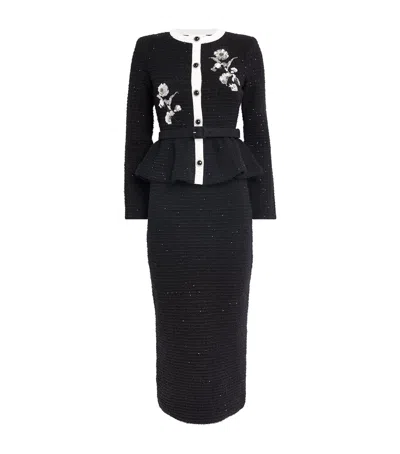 Self-portrait Textured Floral-detail Midi Dress In Black