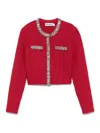 Self-portrait Waffle Knit Crystal Embellished Cardigan In Red