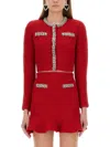 Self-portrait Waffle Knit Crystal Embellished Cardigan In Red