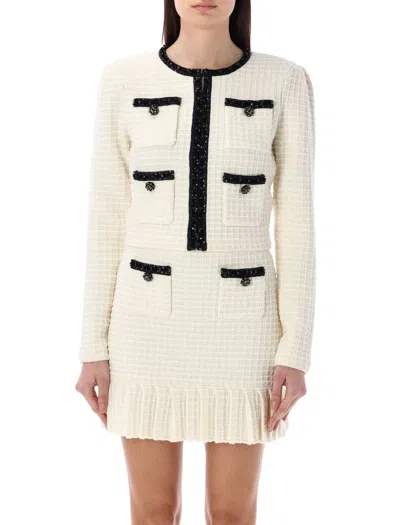 Self-portrait Textured Knit Cardigan By  In Cream