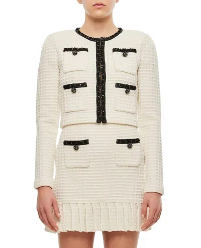Self-portrait Textured Knit Cardigan In Cream In White