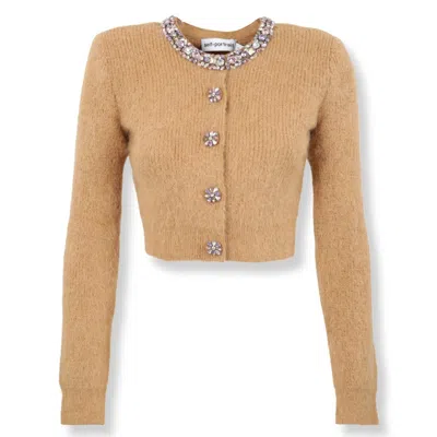 Self-portrait Textured Knit Cardigan With Button-down Front In Brown