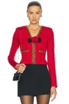 Self-portrait Waffle-knit Embellished Cardigan In Red