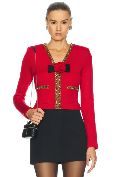 SELF-PORTRAIT TEXTURED KNIT CORSAGE CARDIGAN
