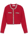 Self-portrait Short Cardigan With Crystals In Red