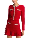Self-portrait Waffle Knit Crystal Embellished Cardigan In Red