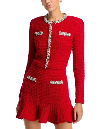 SELF-PORTRAIT SELF-PORTRAIT TEXTURED KNIT EMBELLISHED TRIM CARDIGAN