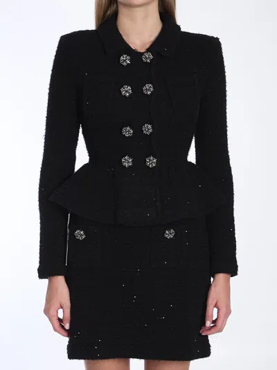 Self-portrait Textured Knit Jacket In Black