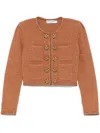 Self-portrait Textured Cropped Knit Jacket In Brown