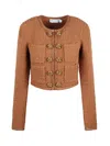 Self-portrait Textured Cropped Knit Jacket In Brown