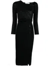 Self-portrait Textured Knit Midi Dress With Wrap Bodice In Black