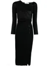 Self-portrait Textured Knit Midi Dress With Wrap Bodice In Black