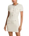 Self-portrait Mini Dress With Knit Tweed Texture And Crystal Accents In Neutral