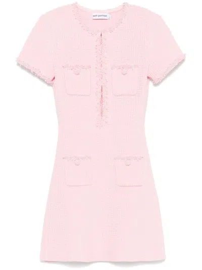 Self-portrait Mini Knitted Dress In Pink