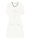 Self-portrait Mini Dress With Knit Tweed Texture And Crystal Accents In Sand