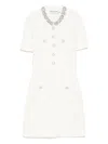 Self-portrait Mini Dress With Knit Tweed Texture And Crystal Accents In White