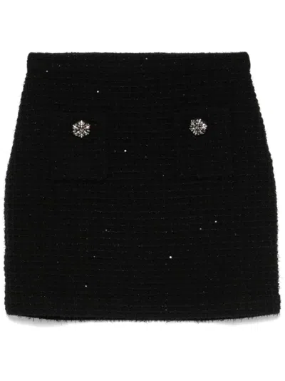 Self-portrait Knitted Miniskirt With Jewels Buttons In Black