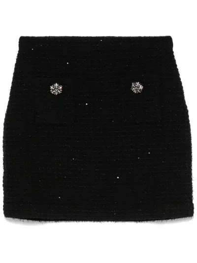 Self-portrait Knitted Miniskirt With Jewels Buttons In Black