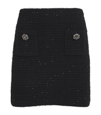 Self-portrait Knitted Miniskirt With Jewels Buttons In Black