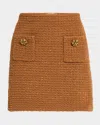 Self-portrait Waffle-knit Embellished Pencil Skirt In Brown