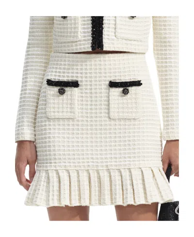 Self-portrait Self Portrait Knitted Mini Skirt With Sequins In Neutral