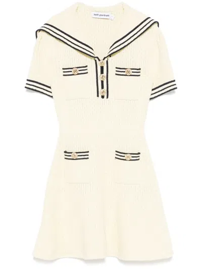 Self-portrait Textured Knitted Mini Dress In Yellow