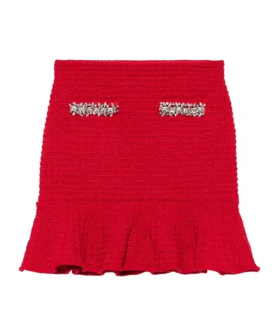 Self-portrait Textured Knit Mini Skirt In Red