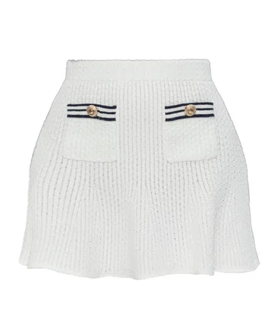 Self-portrait Textured Knitted Mini Skirt In White