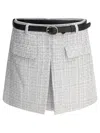 Self-portrait Textured Mini Skirt With Pleat Detail In White