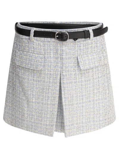 Self-portrait Textured Mini Skirt With Pleat Detail In White