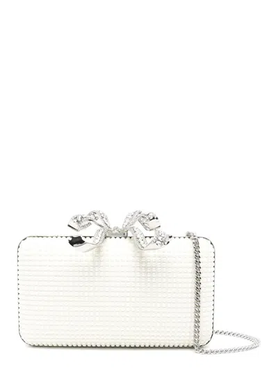 Self-portrait Textured Pearl Box Clutch With Sparkling Bow Clasp In White