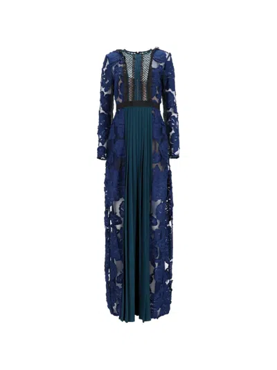 Pre-owned Self-portrait Thea Lace Maxi Dress In Blue