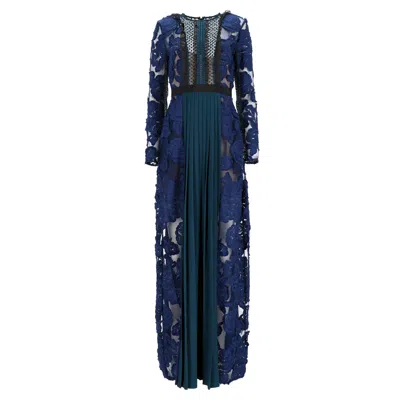 Self-portrait Thea Lace Maxi Dress In Blue Polyester