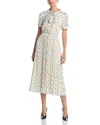 Self-portrait Satin Bow Print Midi Dress In Cream