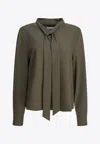 Self-portrait Twill Shirt With Bow In Green