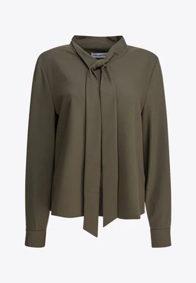 Self-portrait Tied Buttoned Blouse In Green