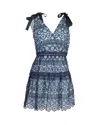 Self-portrait Tiered Bow-detailed Mini Dress In Blue Polyester Guipure Lace In Blue