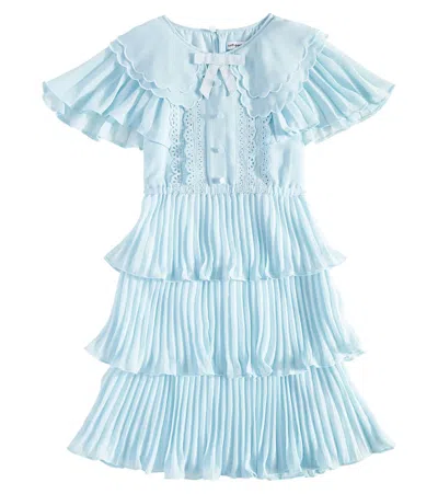 Self-portrait Kids' Tiered Chiffon Dress In Blue