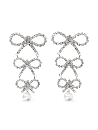 Self-portrait Tiered Crystal Bow Earrings In Metallic