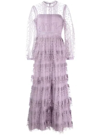 Self-portrait Embroidered Lace Midi-dress In Lilac