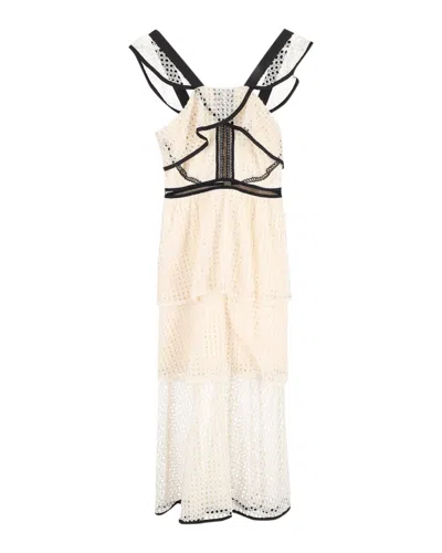 Self-portrait Tiered Midi Dress In Cream Cotton In White