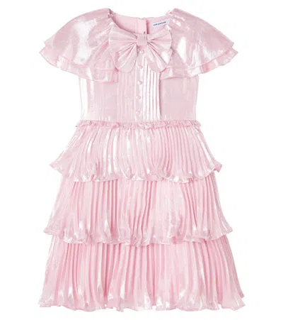 Self-portrait Kids' Tiered Silk-blend Dress In Pink