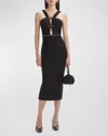 Self-portrait Tinsel Boucle Belted Cutout Midi Dress In Black