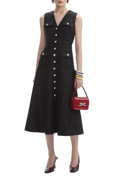 Self-portrait Tinsel Boucle Buttoned Midi Dress In Black