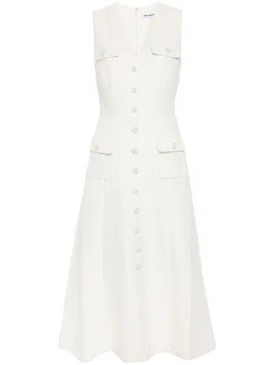 Self-portrait Ecru Tinsel Boucle Midi Dress In White