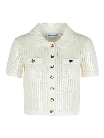 SELF-PORTRAIT CROCHET WHITE COTTON BLEND TOP