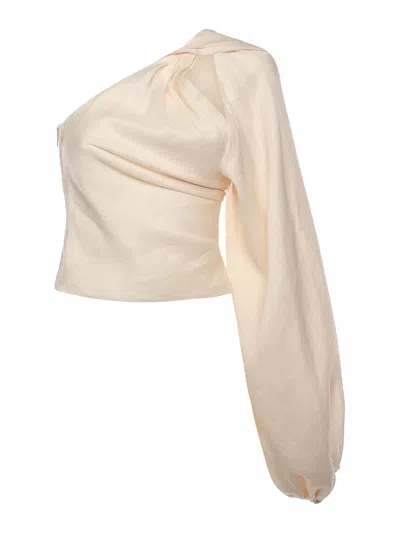 Self-portrait Draped Sleeve Top In Neutral